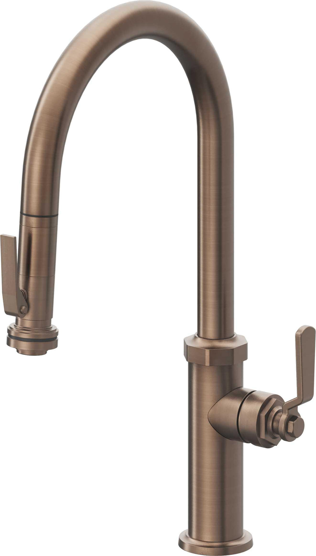 California Faucets Descanso Works Llave de Cocina Extraible Industrial con Rociador de Apretar - Pico Alto en Arco - Bronce Satinado