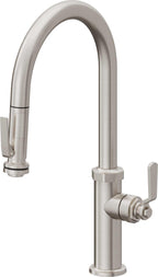 California Faucets Descanso Works Llave de Cocina Extraible Industrial con Rociador de Apretar - Pico Alto en Arco - Acero Inoxidable Ultra