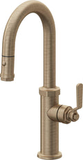 California Faucets Descanso Works Llave de Bar/Preparacion Extraible Industrial con Rociador de Boton - Latón Antiguo Mate