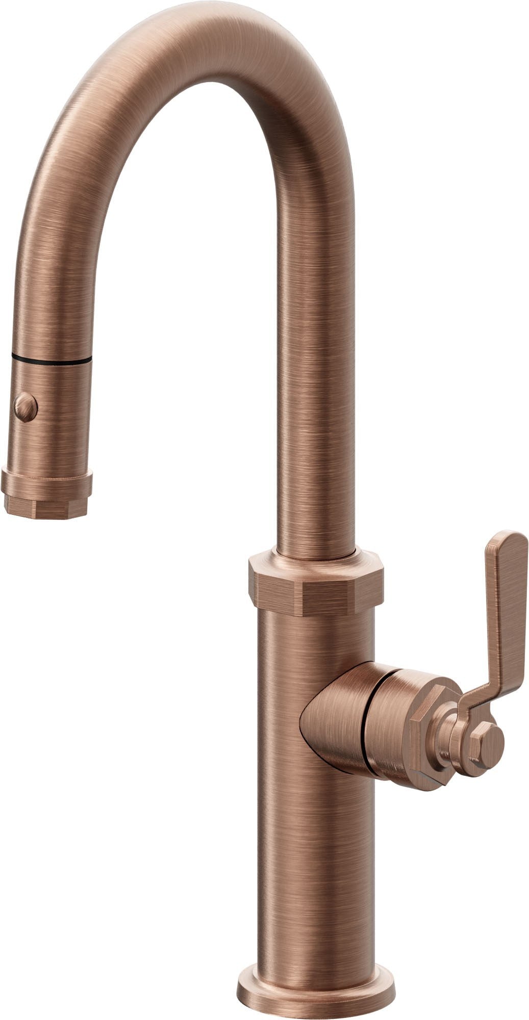 California Faucets Descanso Works Llave de Bar/Preparacion Extraible Industrial con Rociador de Boton - Cobre Antiguo Mate