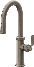 California Faucets Descanso Works Llave de Bar/Preparacion Extraible Industrial con Rociador de Boton - Níquel Antiguo Mate