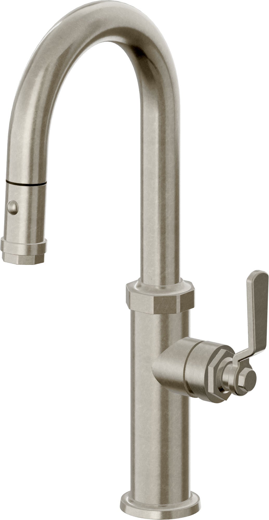 California Faucets Descanso Works Llave de Bar/Preparacion Extraible Industrial con Rociador de Boton - Níquel Bruñido
