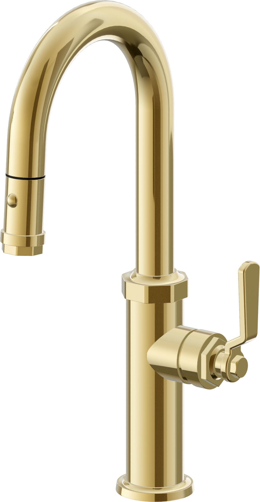California Faucets Descanso Works Llave de Bar/Preparacion Extraible Industrial con Rociador de Boton - Oro Pulido de por Vida