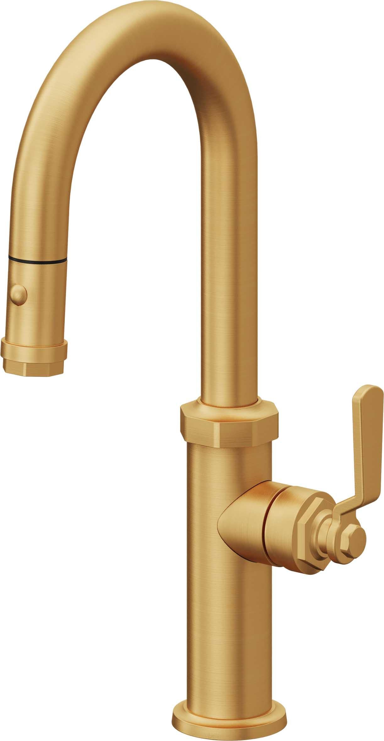 California Faucets Descanso Works Llave de Bar/Preparacion Extraible Industrial con Rociador de Boton - Oro Satinado de por Vida
