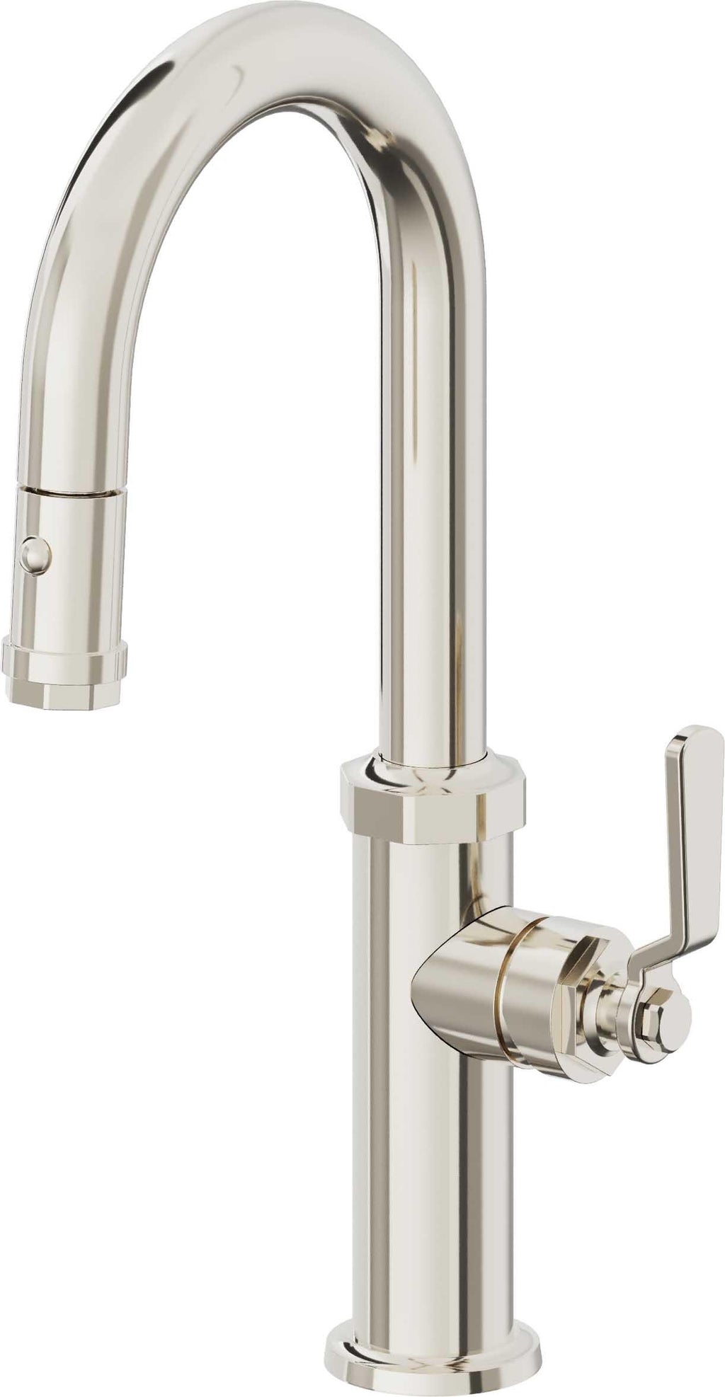 California Faucets Descanso Works Llave de Bar/Preparacion Extraible Industrial con Rociador de Boton - Níquel Pulido