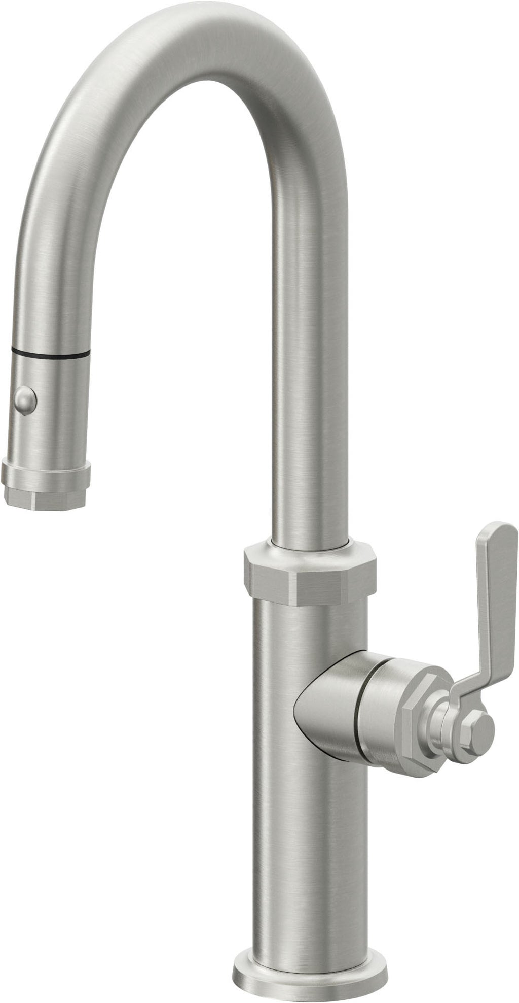 California Faucets Descanso Works Llave de Bar/Preparacion Extraible Industrial con Rociador de Boton - Cromo Satinado