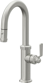 California Faucets Descanso Works Llave de Bar/Preparacion Extraible Industrial con Rociador de Boton - Cromo Satinado