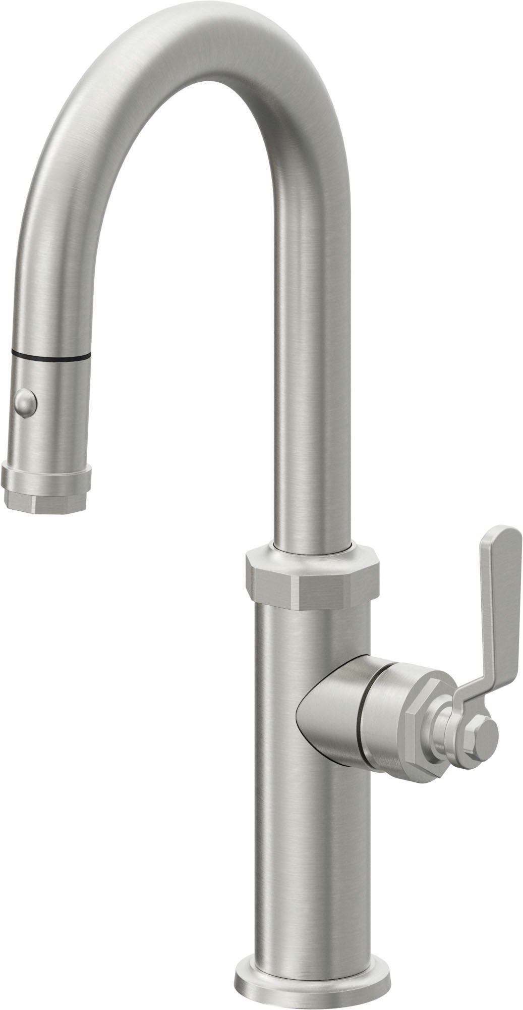 California Faucets Descanso Works Llave de Bar/Preparacion Extraible Industrial con Rociador de Boton - Cromo Satinado