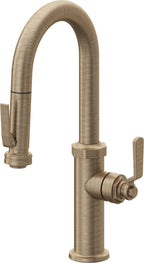 California Faucets Descanso Works Llave de Bar/Preparacion Extraible Industrial con Rociador de Apretar - Latón Antiguo Mate
