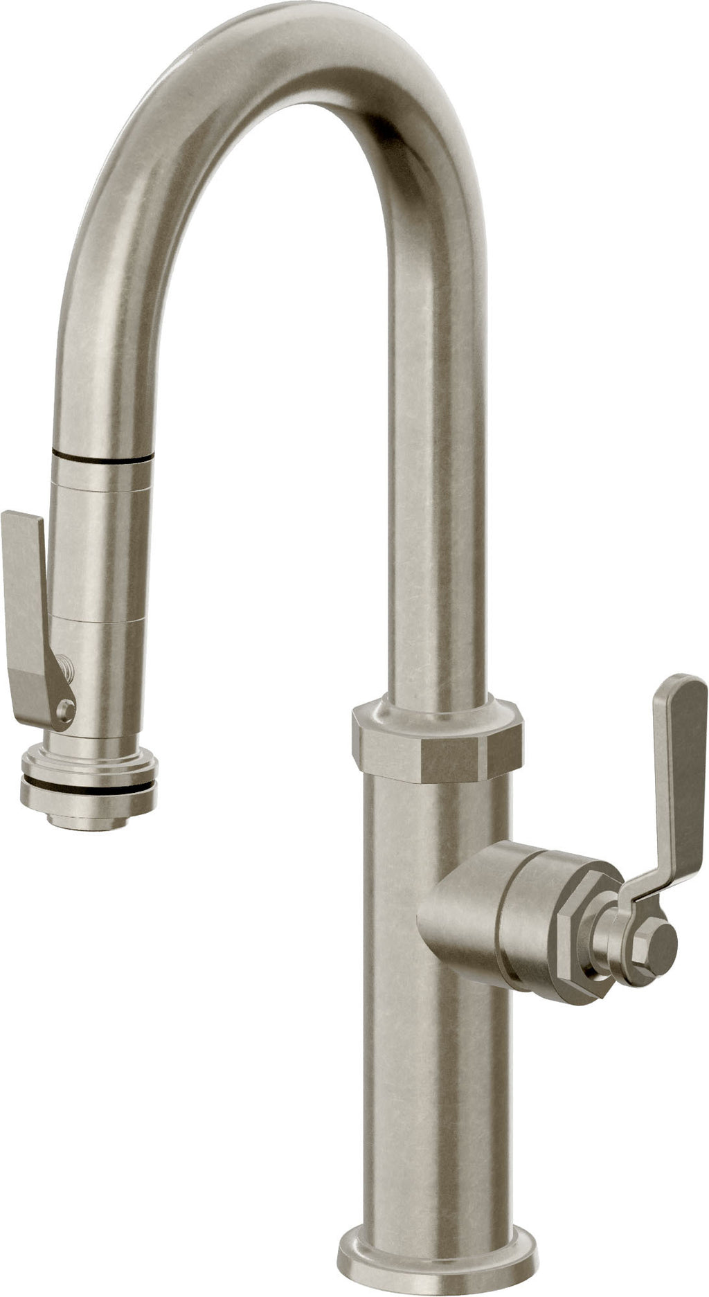 California Faucets Descanso Works Llave de Bar/Preparacion Extraible Industrial con Rociador de Apretar - Níquel Bruñido