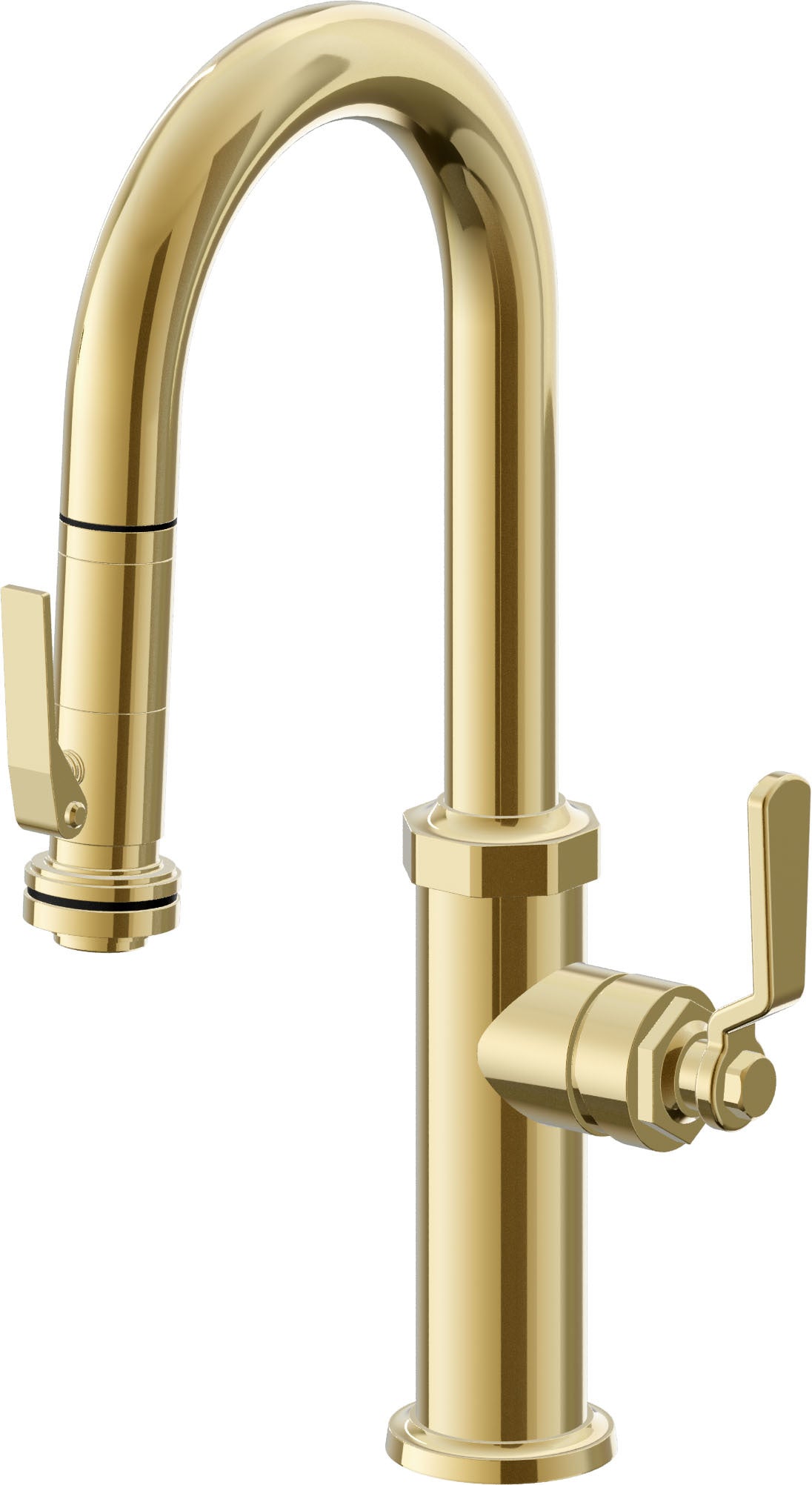 California Faucets Descanso Works Llave de Bar/Preparacion Extraible Industrial con Rociador de Apretar - Oro Pulido de por Vida