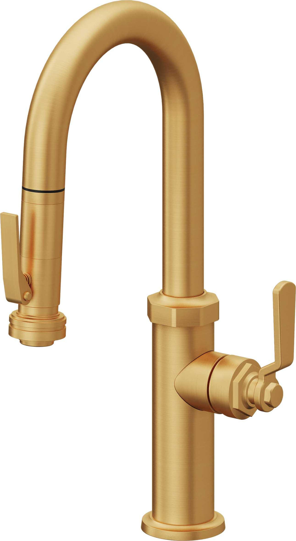California Faucets Descanso Works Llave de Bar/Preparacion Extraible Industrial con Rociador de Apretar - Oro Satinado de por Vida