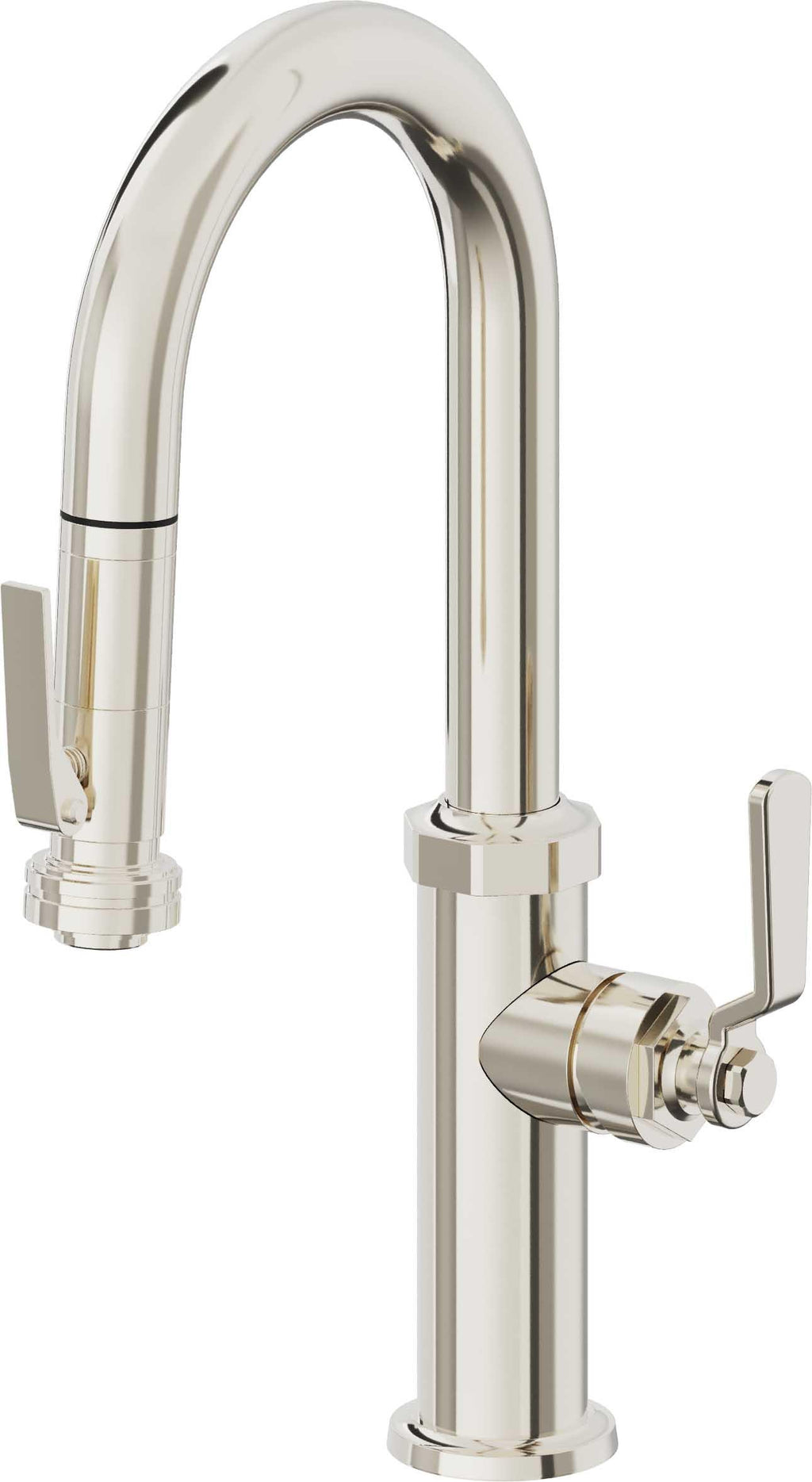 California Faucets Descanso Works Llave de Bar/Preparacion Extraible Industrial con Rociador de Apretar - Níquel Pulido