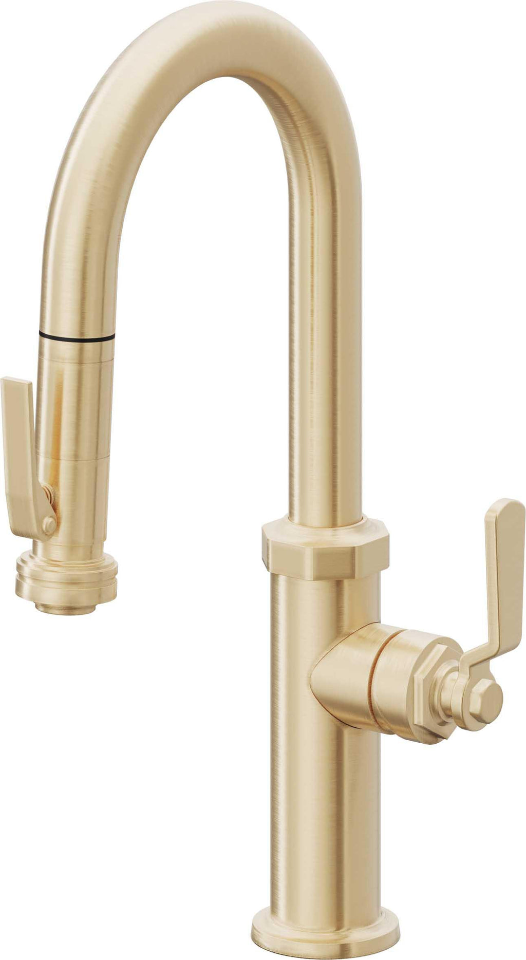 California Faucets Descanso Works Llave de Bar/Preparacion Extraible Industrial con Rociador de Apretar - Latón Satinado