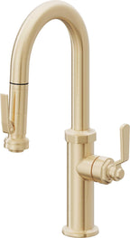California Faucets Descanso Works Llave de Bar/Preparacion Extraible Industrial con Rociador de Apretar - Latón Satinado
