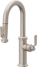 California Faucets Descanso Works Llave de Bar/Preparacion Extraible Industrial con Rociador de Apretar - Níquel Satinado