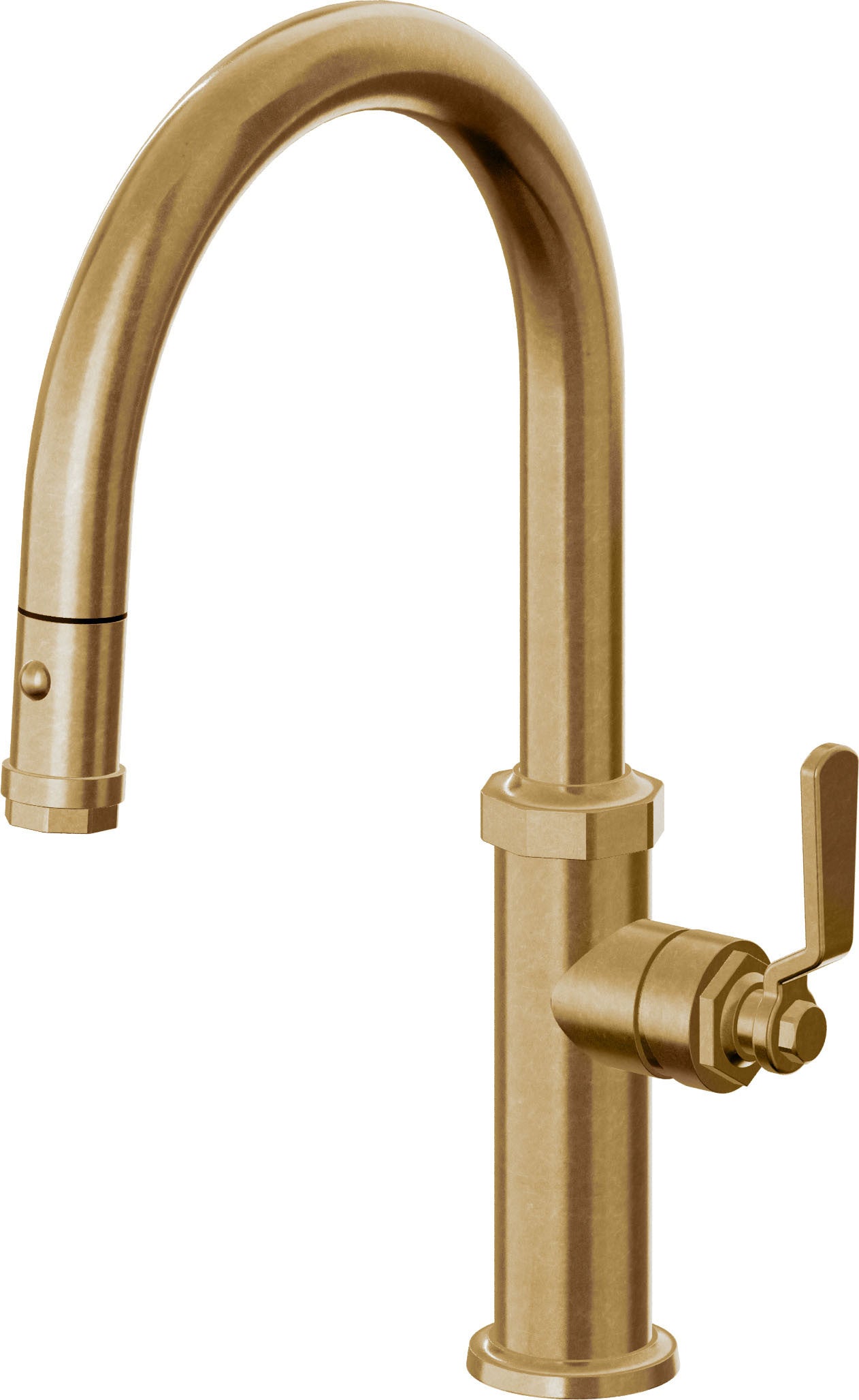 California Faucets Descanso Works Llave de Cocina Extraible Industrial con Rociador de Boton - Pico Bajo en Arco - Latón Bruñido