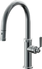 California Faucets Descanso Works Llave de Cocina Extraible Industrial con Rociador de Boton - Pico Bajo en Arco - Níquel Negro