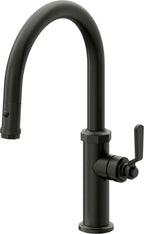 California Faucets Descanso Works Llave de Cocina Extraible Industrial con Rociador de Boton - Pico Bajo en Arco - Bronce Bella Terra