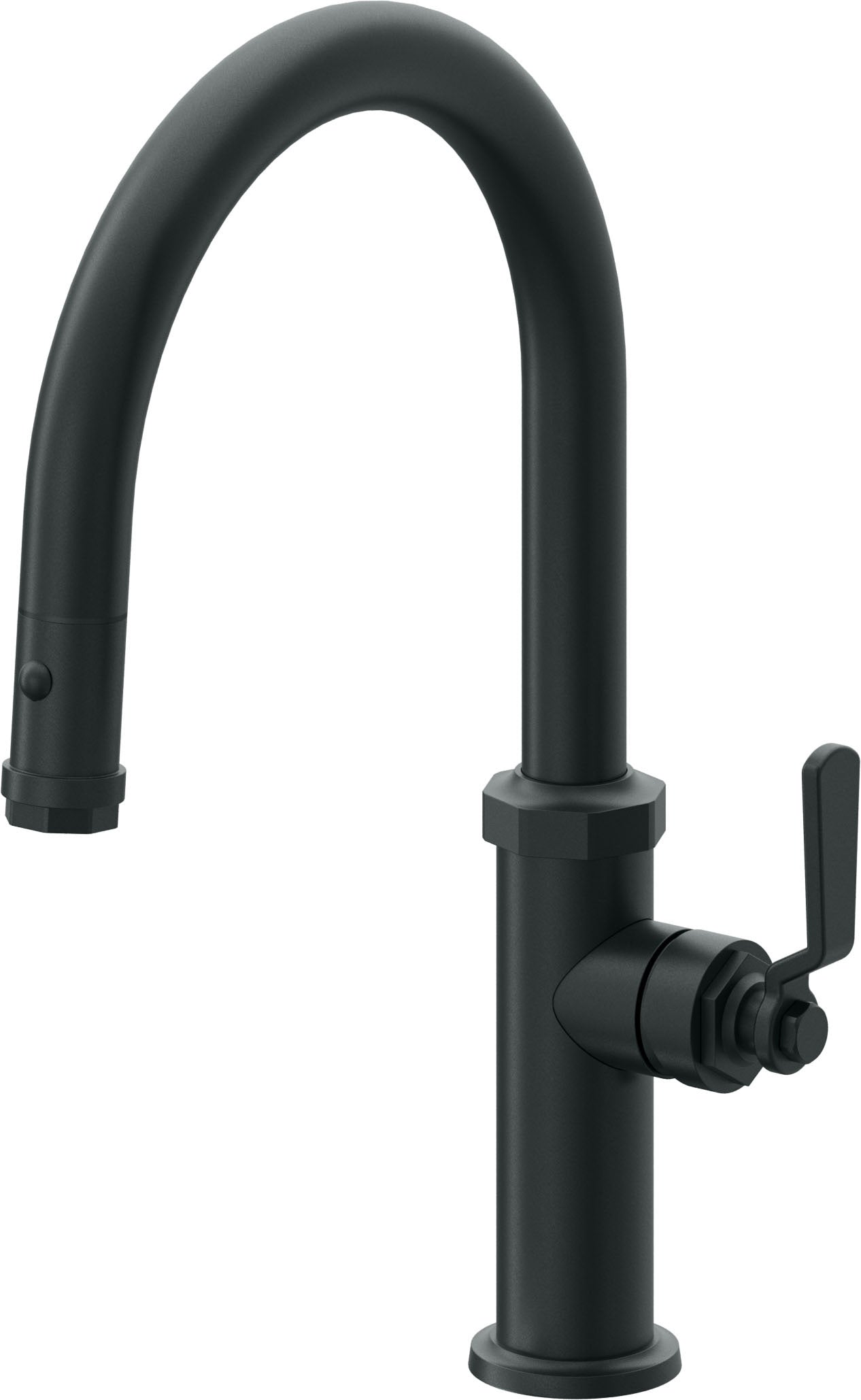 California Faucets Descanso Works Llave de Cocina Extraible Industrial con Rociador de Boton - Pico Bajo en Arco - Carbón