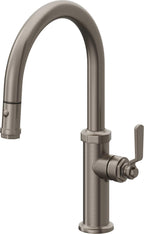 California Faucets Descanso Works Llave de Cocina Extraible Industrial con Rociador de Boton - Pico Bajo en Arco - Grafito