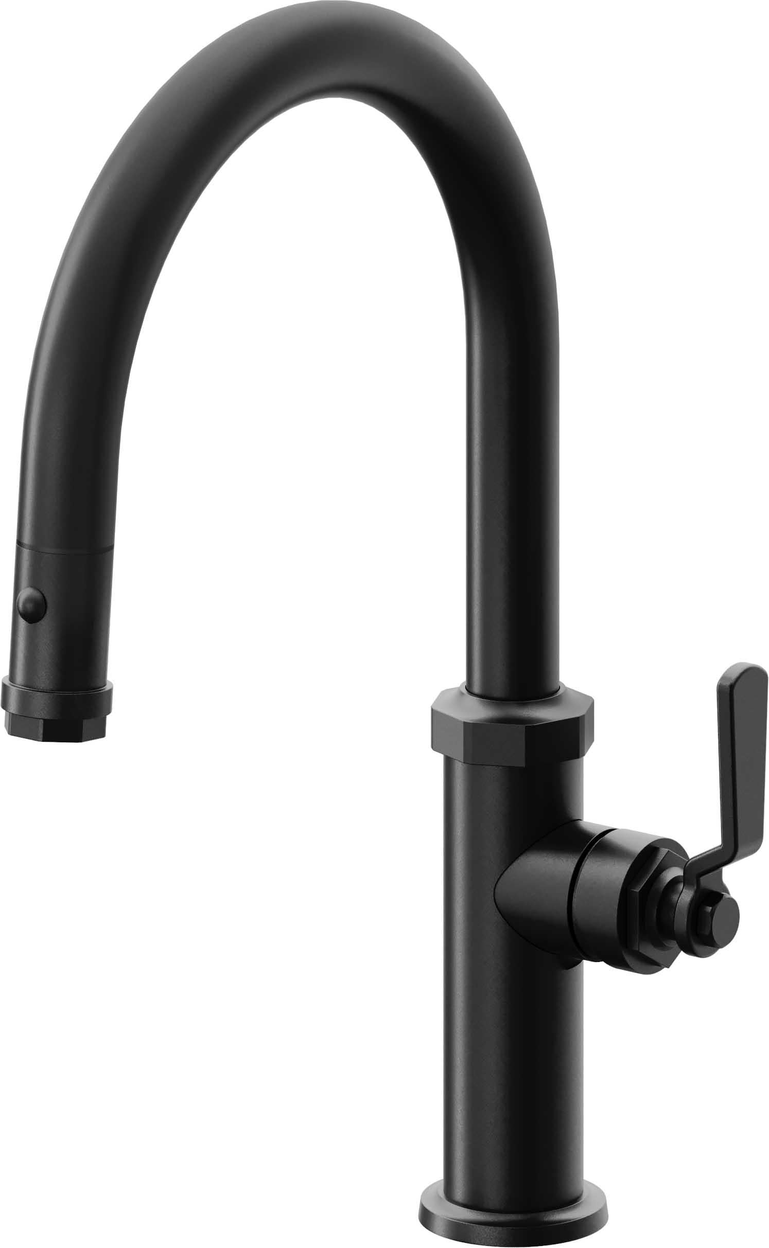 California Faucets Descanso Works Llave de Cocina Extraible Industrial con Rociador de Boton - Pico Bajo en Arco - Negro Mate