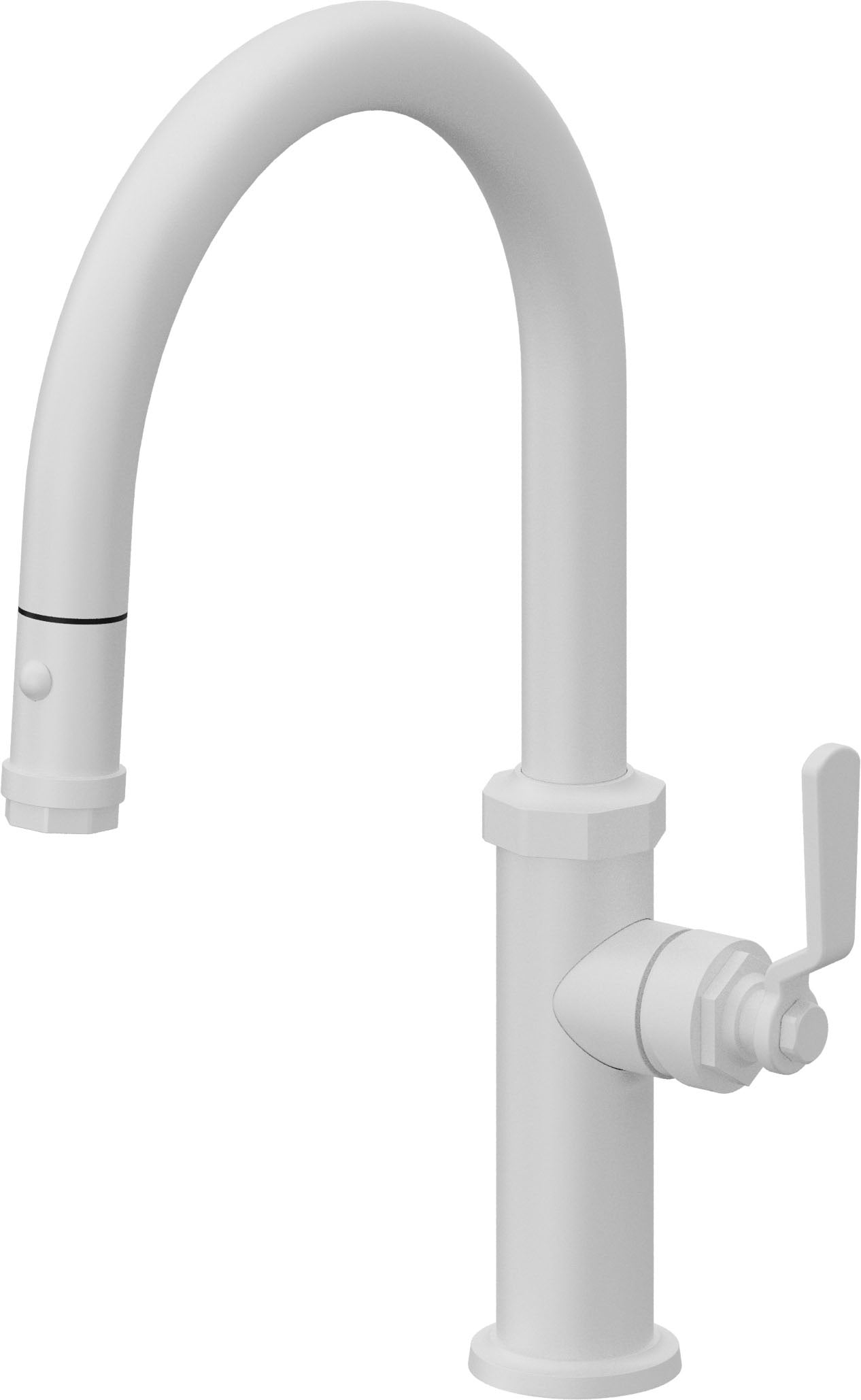California Faucets Descanso Works Llave de Cocina Extraible Industrial con Rociador de Boton - Pico Bajo en Arco - Blanco Mate
