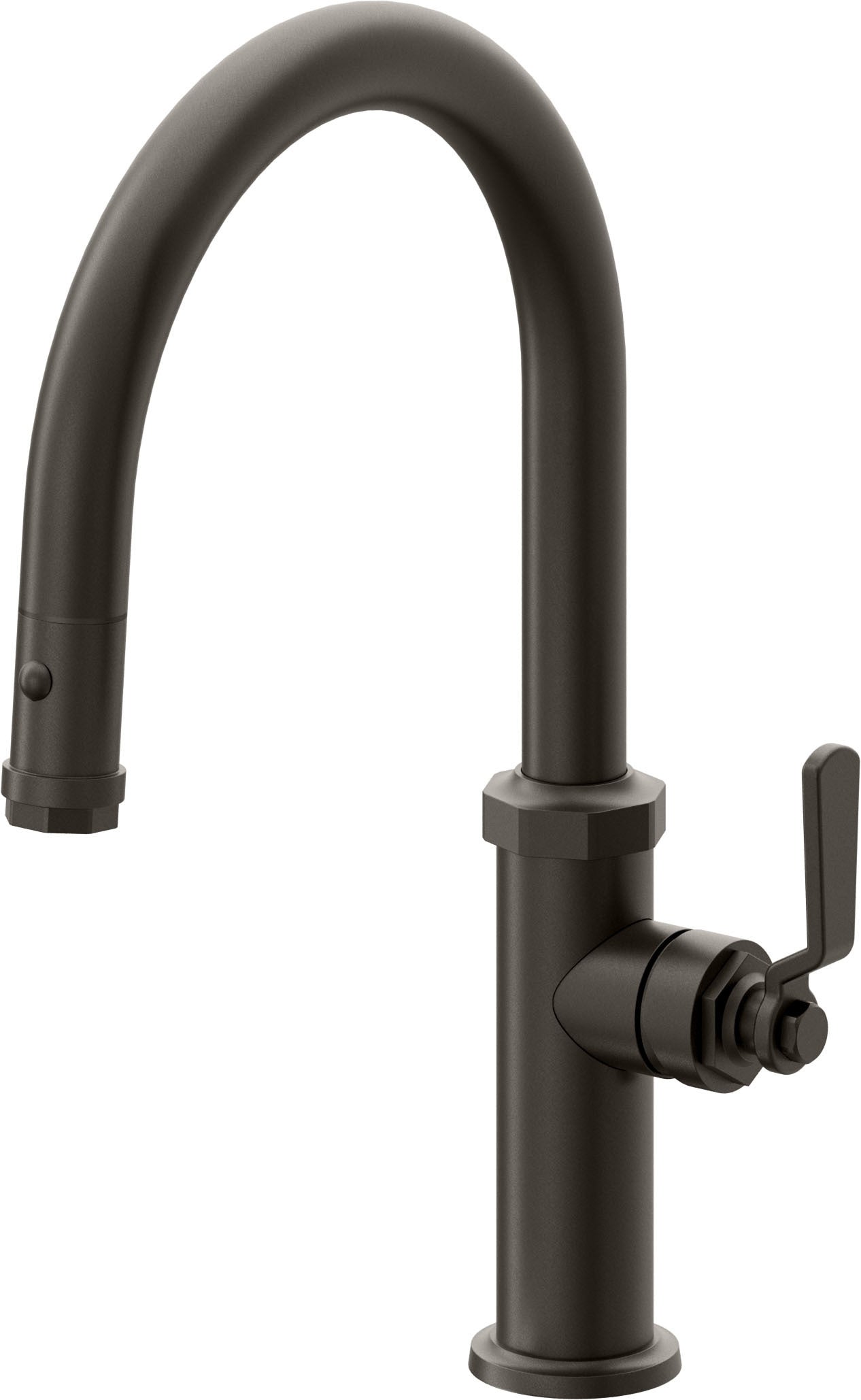 California Faucets Descanso Works Llave de Cocina Extraible Industrial con Rociador de Boton - Pico Bajo en Arco - Bronce Oscuro