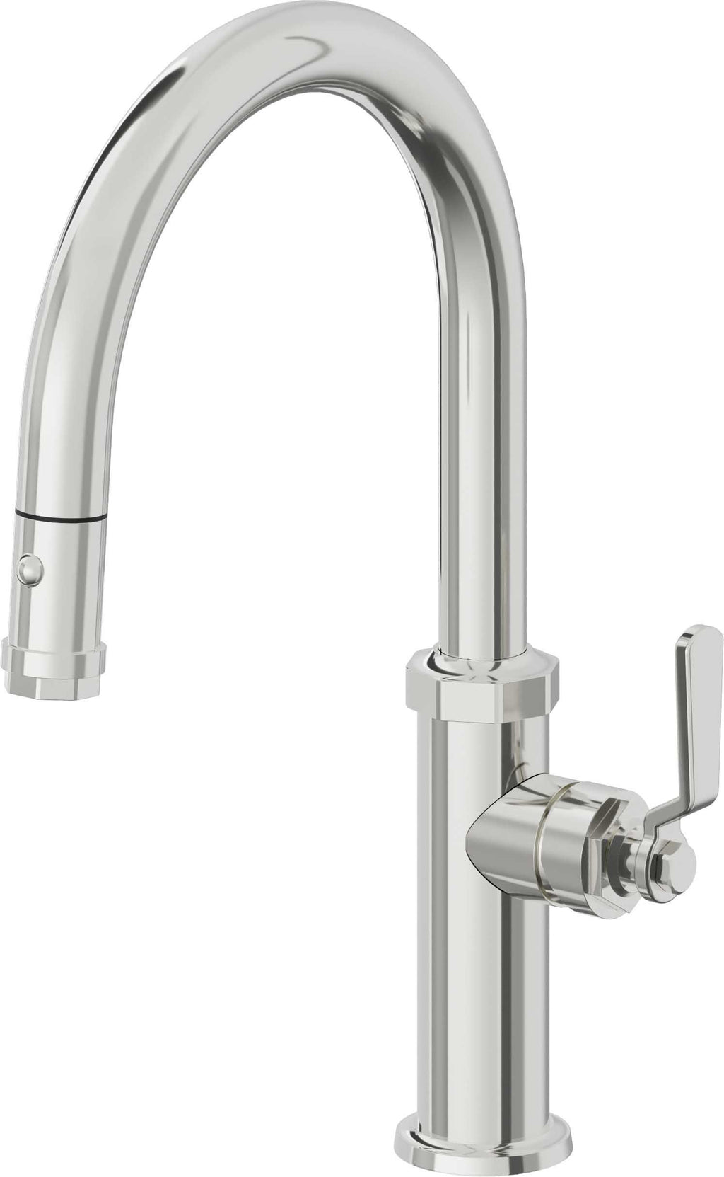 California Faucets Descanso Works Llave de Cocina Extraible Industrial con Rociador de Boton - Pico Bajo en Arco - Cromo Pulido