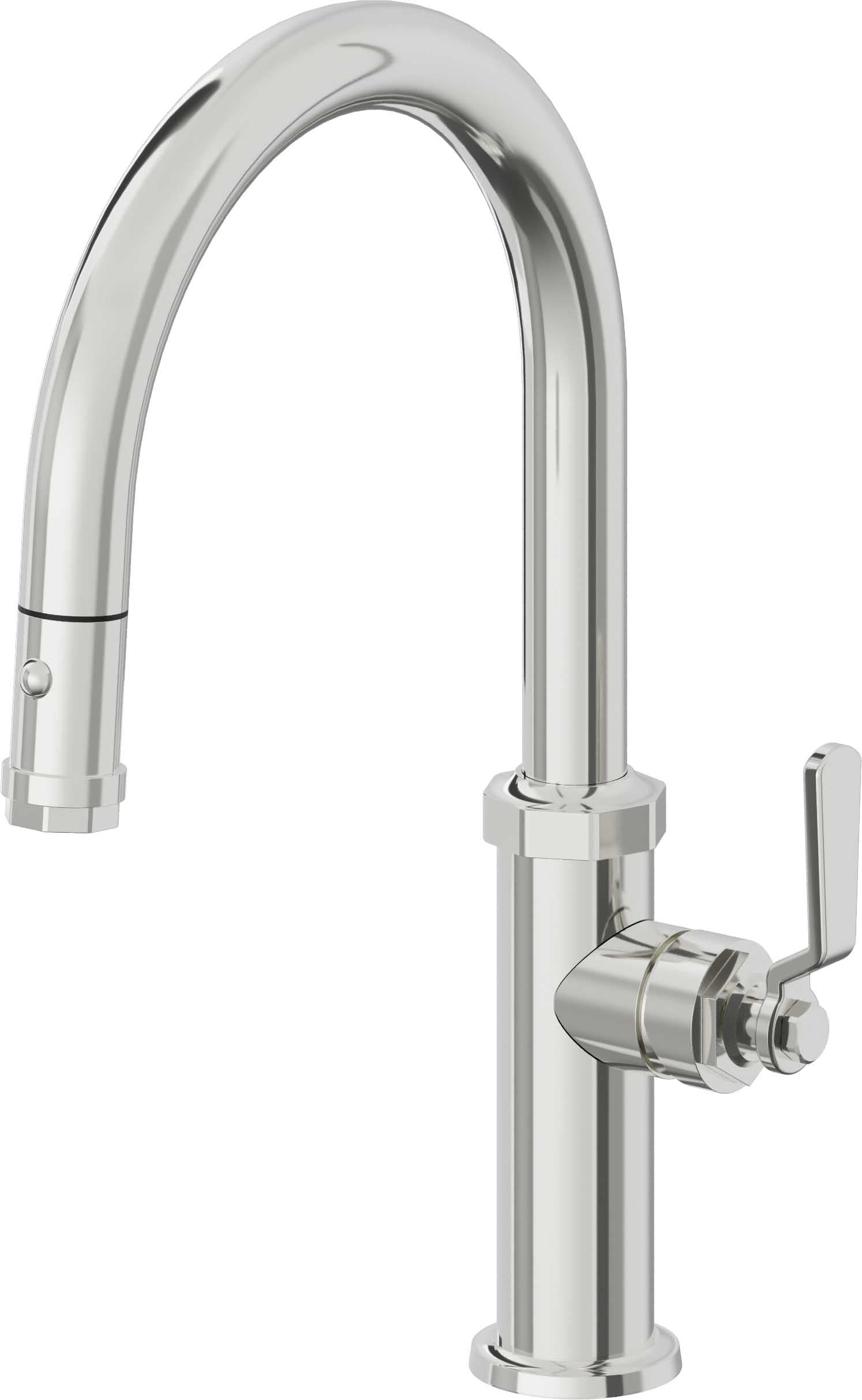 California Faucets Descanso Works Llave de Cocina Extraible Industrial con Rociador de Boton - Pico Bajo en Arco - Cromo Pulido