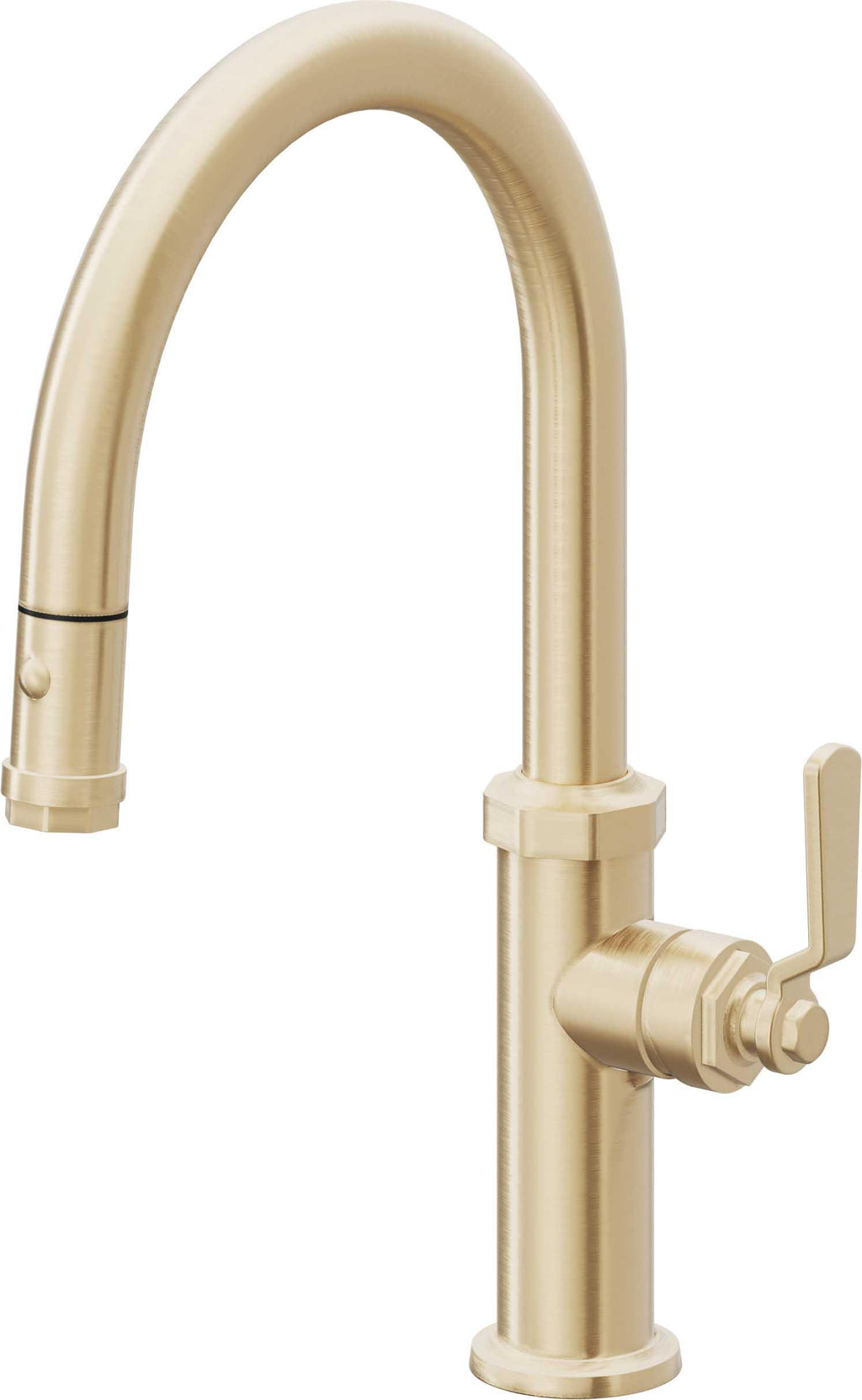 California Faucets Descanso Works Llave de Cocina Extraible Industrial con Rociador de Boton - Pico Bajo en Arco - Latón Satinado