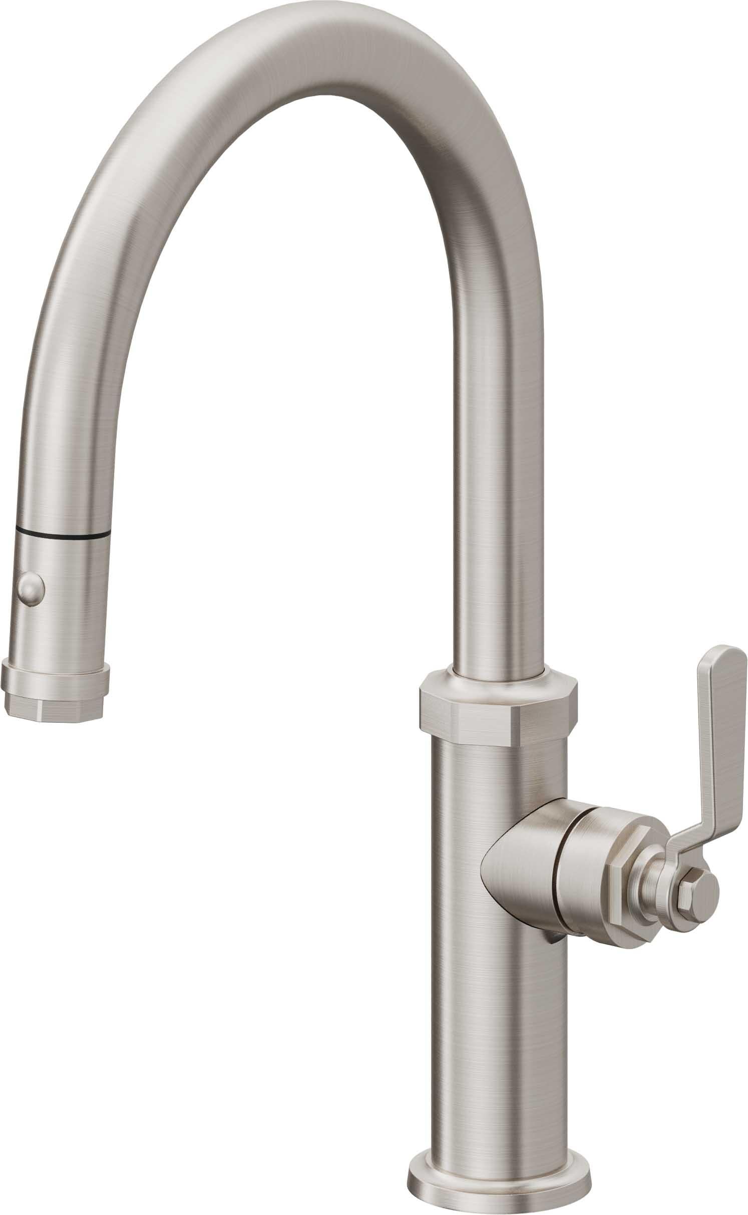 California Faucets Descanso Works Llave de Cocina Extraible Industrial con Rociador de Boton - Pico Bajo en Arco - Acero Inoxidable Ultra