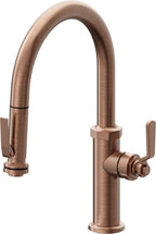 California Faucets Descanso Works Llave de Cocina Extraible Industrial con Rociador de Apretar - Pico Bajo en Arco - Cobre Antiguo Mate