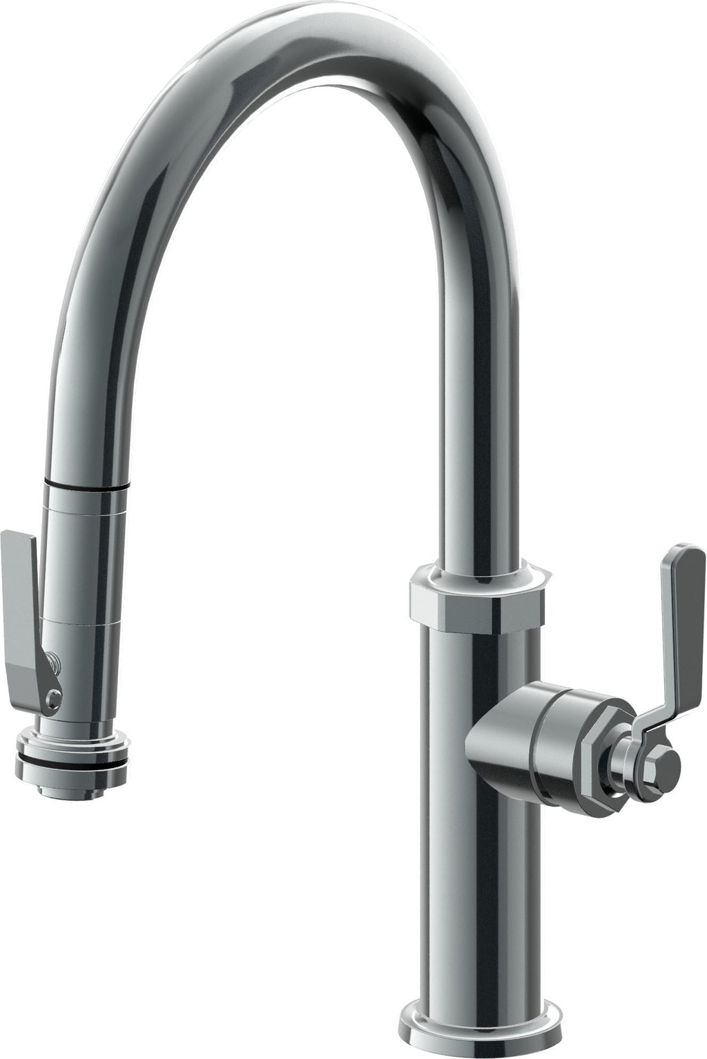 California Faucets Descanso Works Llave de Cocina Extraible Industrial con Rociador de Apretar - Pico Bajo en Arco - Níquel Negro