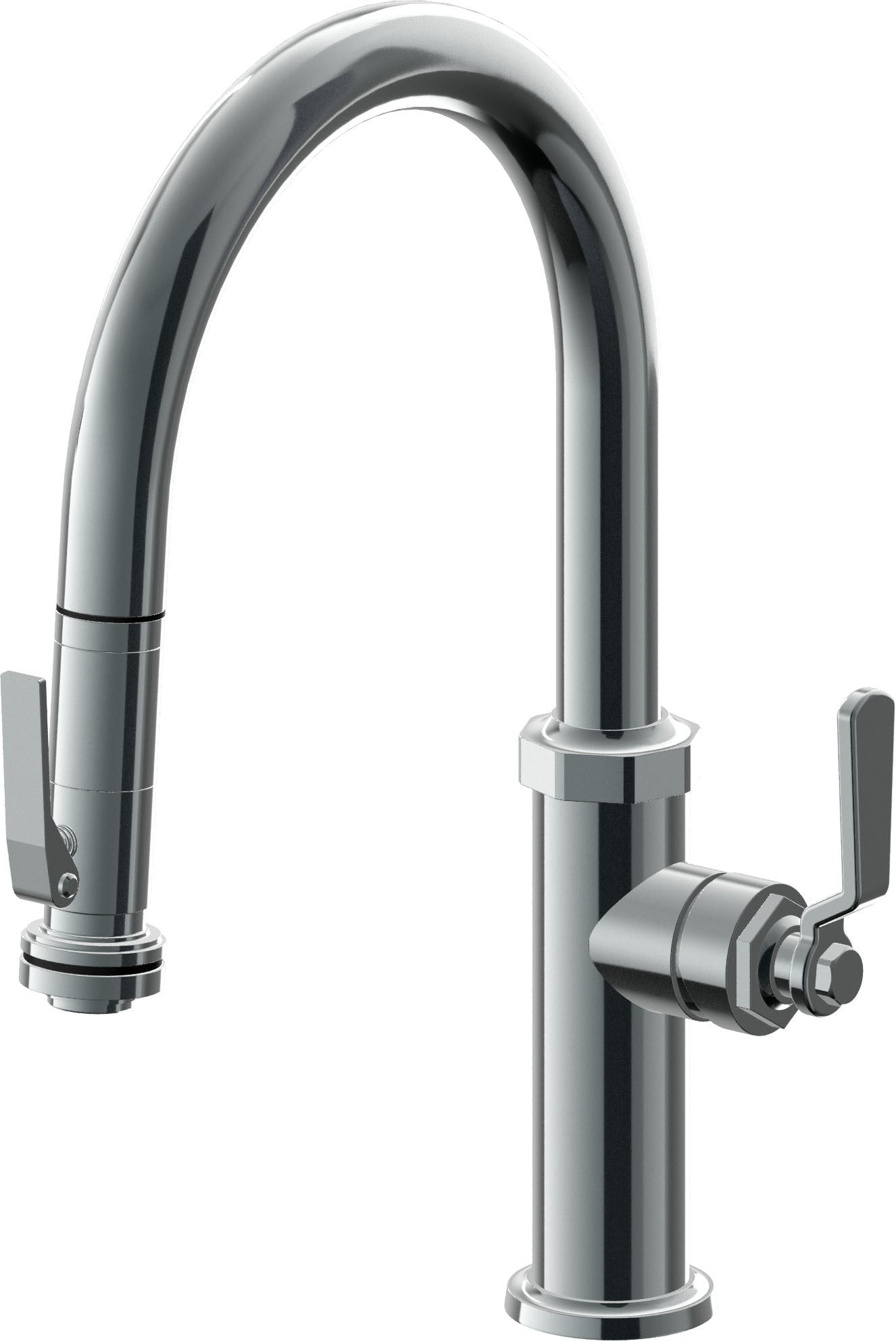 California Faucets Descanso Works Llave de Cocina Extraible Industrial con Rociador de Apretar - Pico Bajo en Arco - Níquel Negro