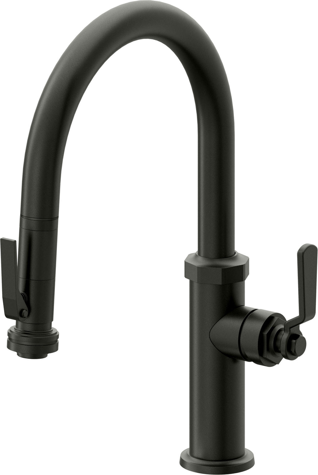 California Faucets Descanso Works Llave de Cocina Extraible Industrial con Rociador de Apretar - Pico Bajo en Arco - Bronce Bella Terra