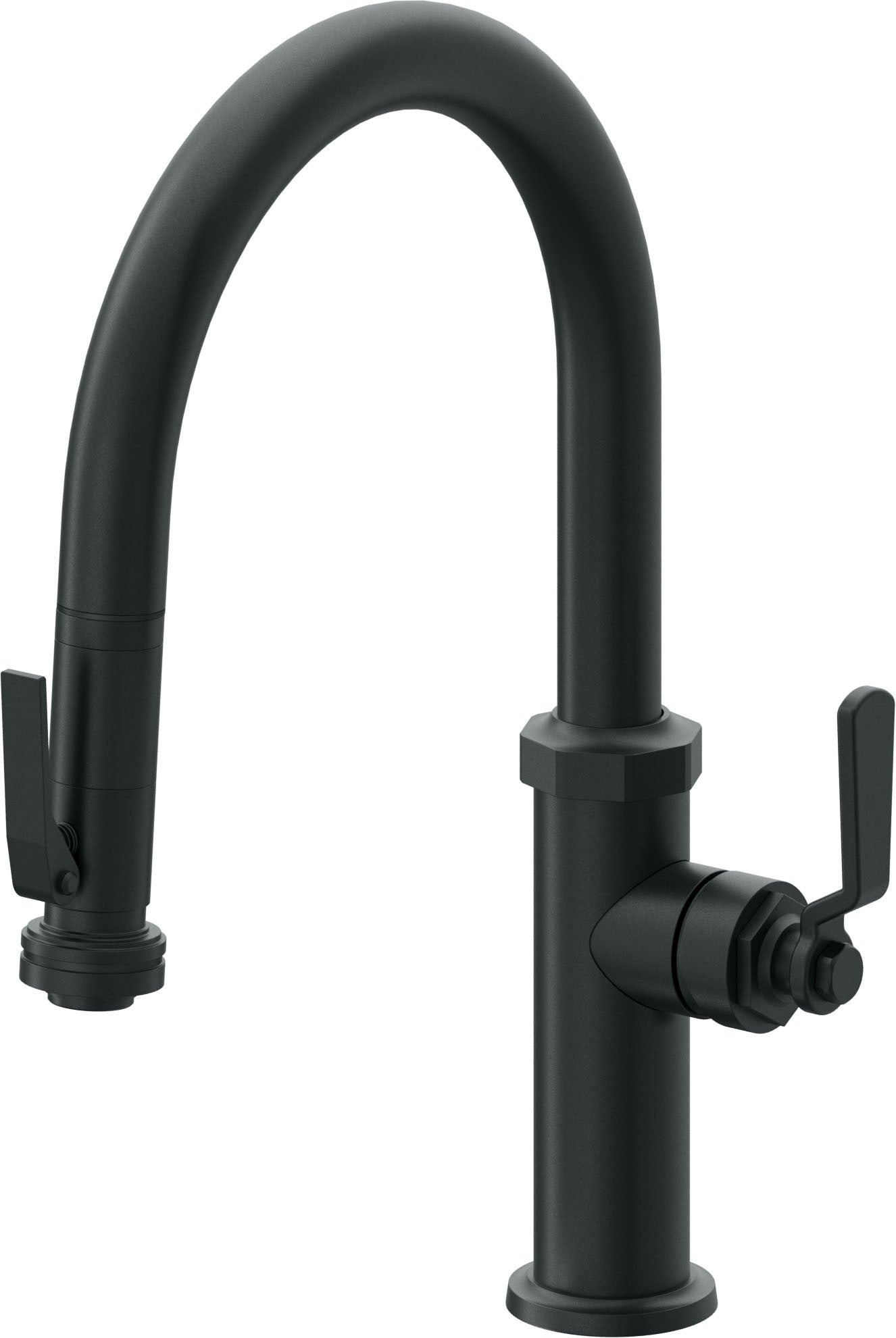 California Faucets Descanso Works Llave de Cocina Extraible Industrial con Rociador de Apretar - Pico Bajo en Arco - Carbón