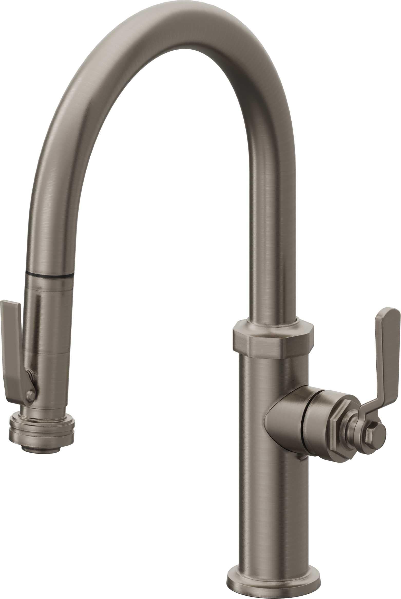 California Faucets Descanso Works Llave de Cocina Extraible Industrial con Rociador de Apretar - Pico Bajo en Arco - Grafito