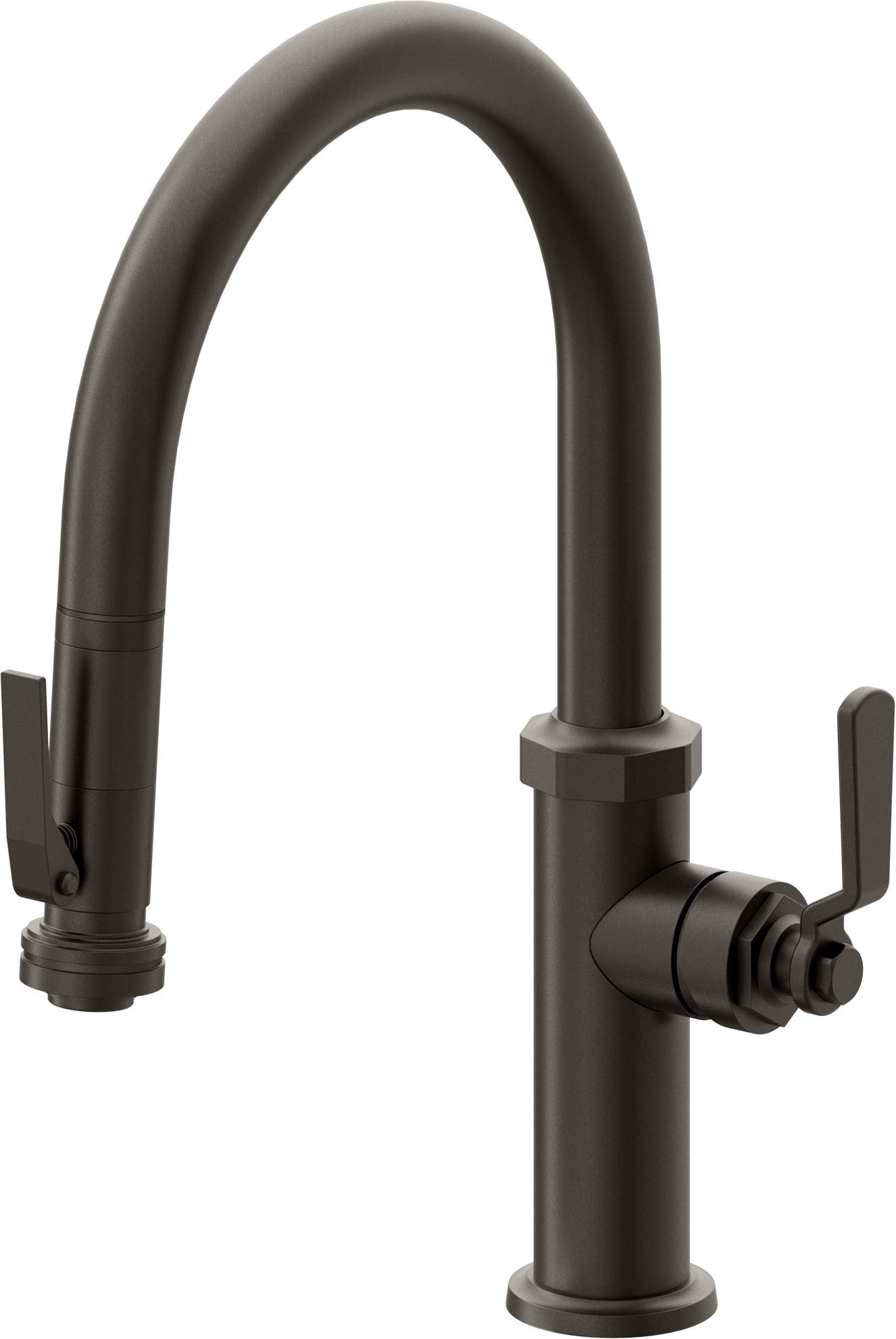 California Faucets Descanso Works Llave de Cocina Extraible Industrial con Rociador de Apretar - Pico Bajo en Arco - Bronce Oscuro