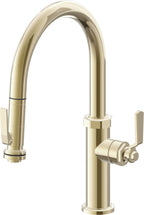 California Faucets Descanso Works Llave de Cocina Extraible Industrial con Rociador de Apretar - Pico Bajo en Arco - Latón Pulido