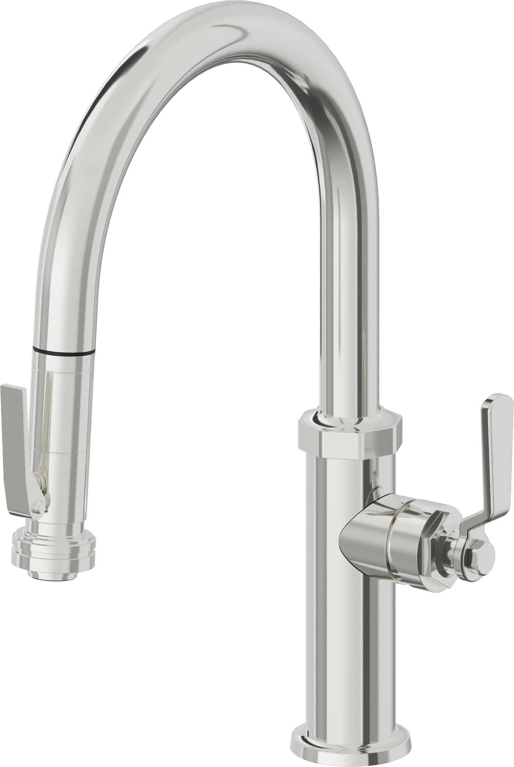 California Faucets Descanso Works Llave de Cocina Extraible Industrial con Rociador de Apretar - Pico Bajo en Arco - Cromo Pulido