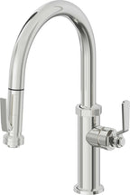 California Faucets Descanso Works Llave de Cocina Extraible Industrial con Rociador de Apretar - Pico Bajo en Arco - Cromo Pulido