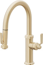 California Faucets Descanso Works Llave de Cocina Extraible Industrial con Rociador de Apretar - Pico Bajo en Arco - Latón Satinado