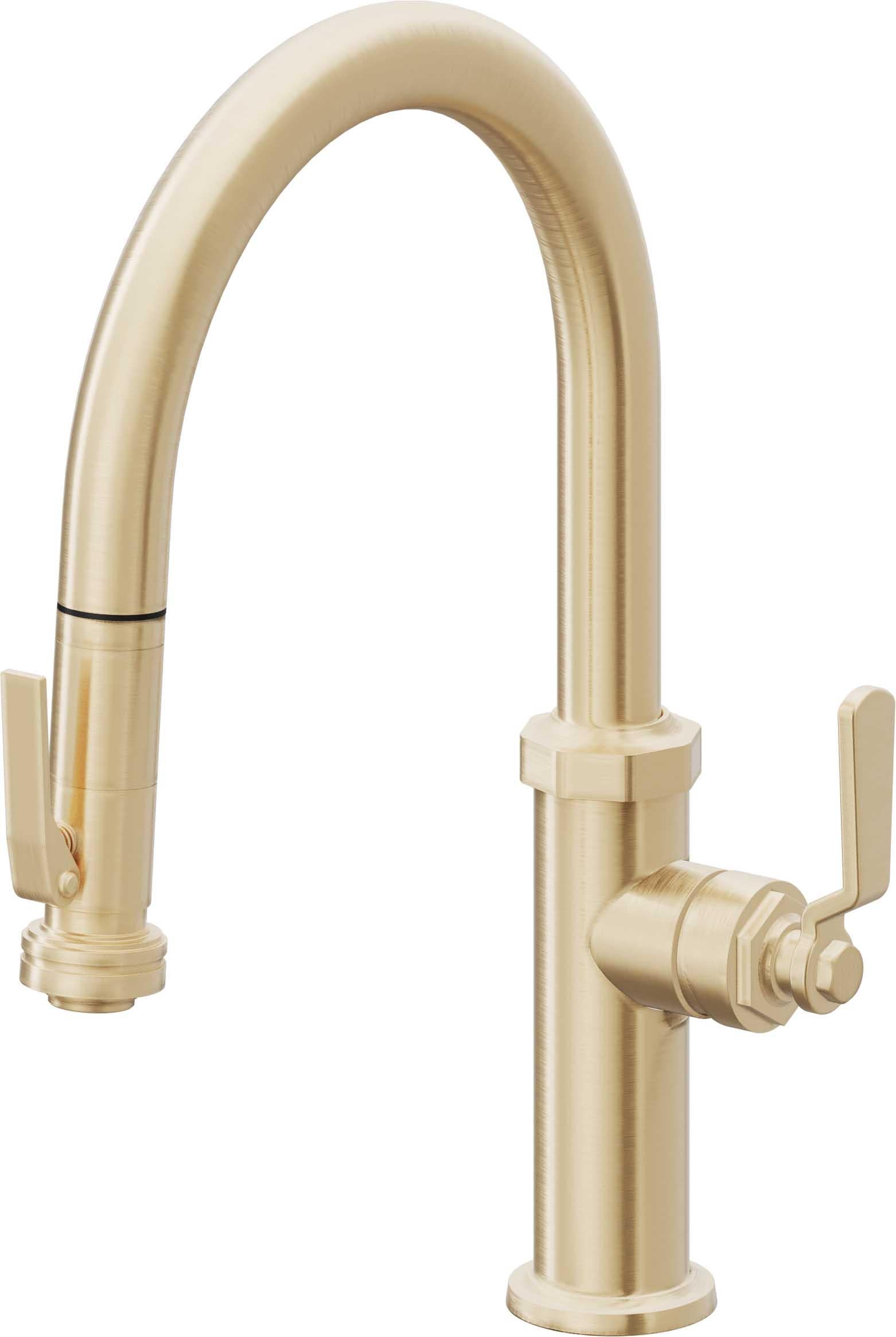 California Faucets Descanso Works Llave de Cocina Extraible Industrial con Rociador de Apretar - Pico Bajo en Arco - Latón Satinado