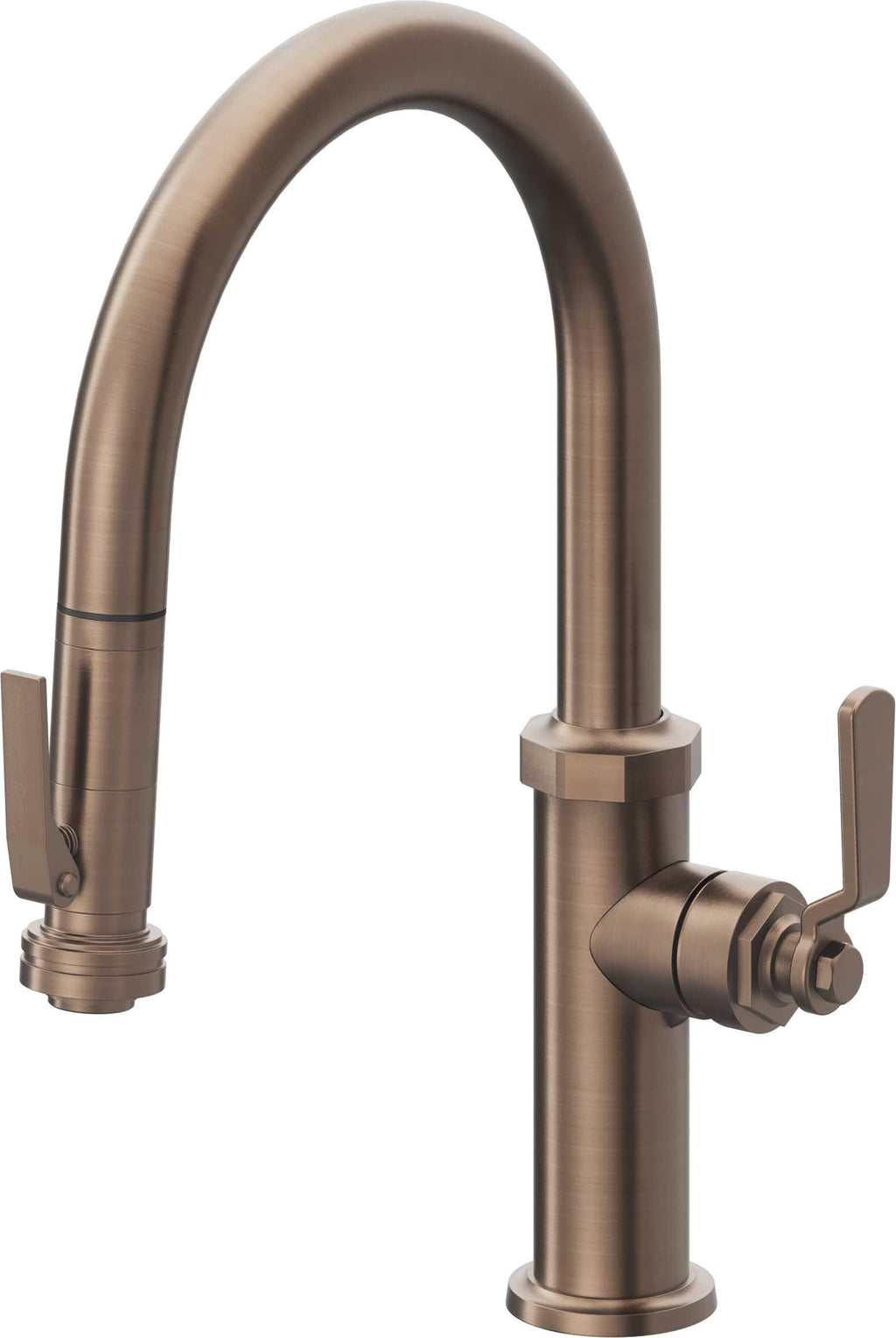 California Faucets Descanso Works Llave de Cocina Extraible Industrial con Rociador de Apretar - Pico Bajo en Arco - Bronce Satinado