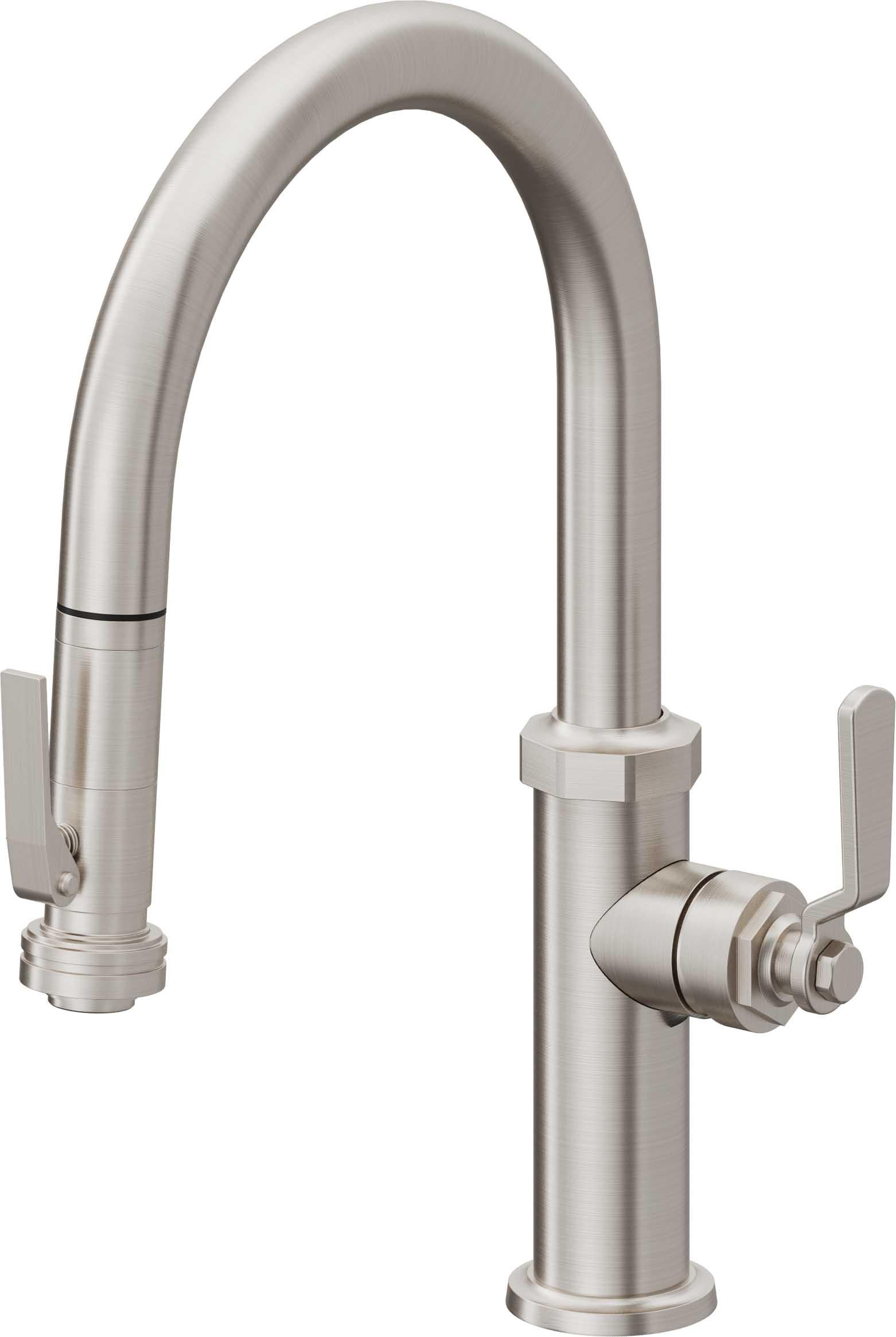 California Faucets Descanso Works Llave de Cocina Extraible Industrial con Rociador de Apretar - Pico Bajo en Arco - Acero Inoxidable Ultra