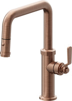 California Faucets Descanso Works Llave de Cocina Extraible Industrial con Rociador de Boton - Pico Cuadruple - Cobre Antiguo Mate