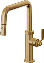 California Faucets Descanso Works Llave de Cocina Extraible Industrial con Rociador de Boton - Pico Cuadruple - Latón Bruñido
