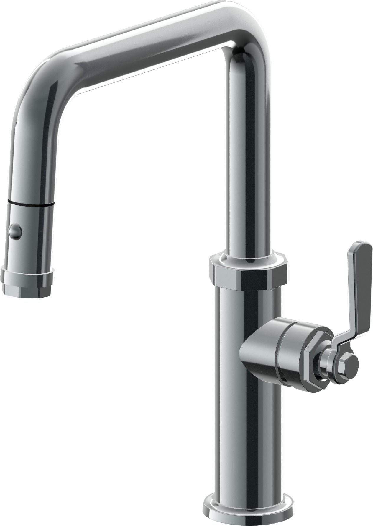 California Faucets Descanso Works Llave de Cocina Extraible Industrial con Rociador de Boton - Pico Cuadruple - Níquel Negro