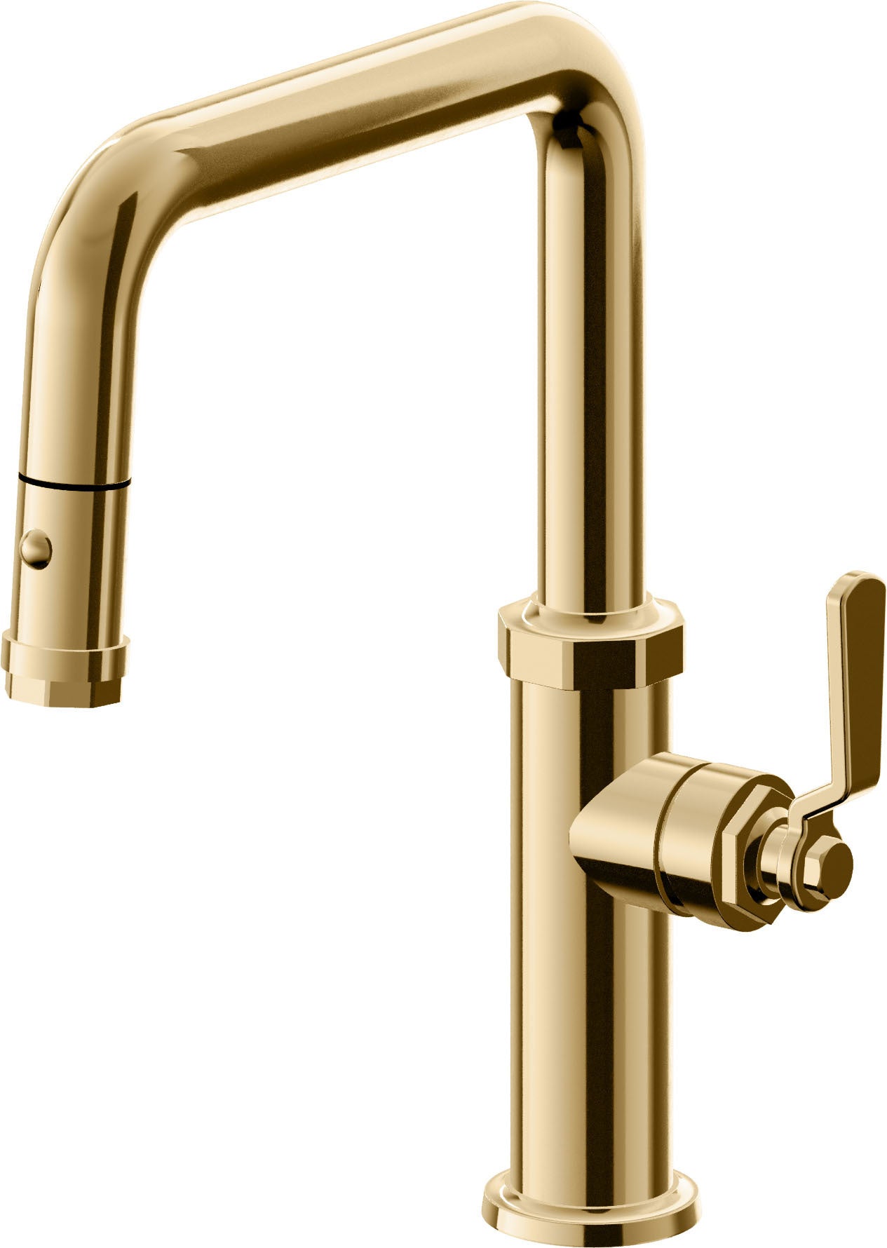 California Faucets Descanso Works Llave de Cocina Extraible Industrial con Rociador de Boton - Pico Cuadruple - Oro Francés